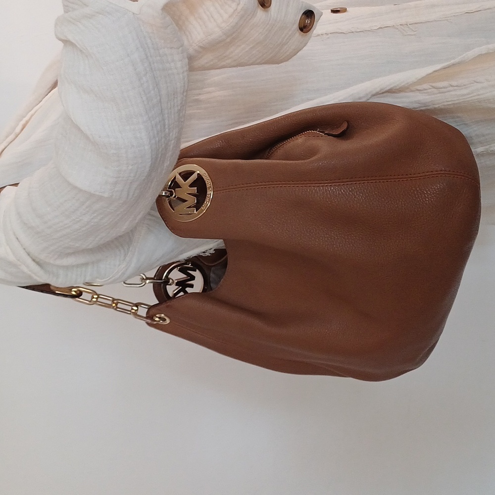Michael Kors Brown Leather Hobo Bag with Gold Hardware